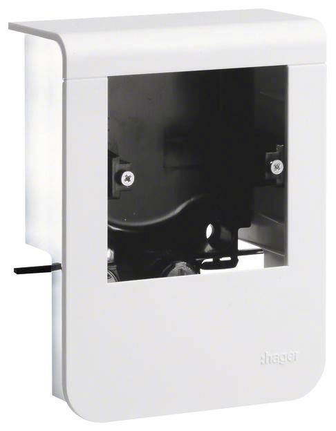 Weiße, leere Wandeinbau-Box mit Öffnung vorne; geeignet für elektrische Installationen.