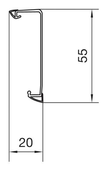 Schema eines Profils mit den Maßen 20 mm Breite und 55 mm Höhe.
