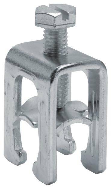 Metallischer Klemmbügel mit Schraube zum Befestigen von Elementen in mechanischen Konstruktionen.