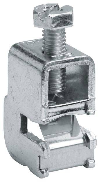 Metallische Klemmschelle zum Sichern von Kabeln oder Rohren, mit Schraube zur Befestigung, geeignet für industrielle Anwendungen.