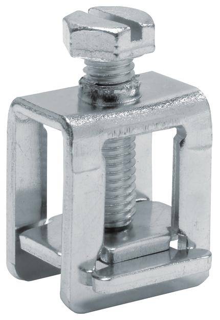 Metallischer Kabelhalter mit Schraube und U-förmiger Halterung, geeignet zur Befestigung von Kabeln an Oberflächen.