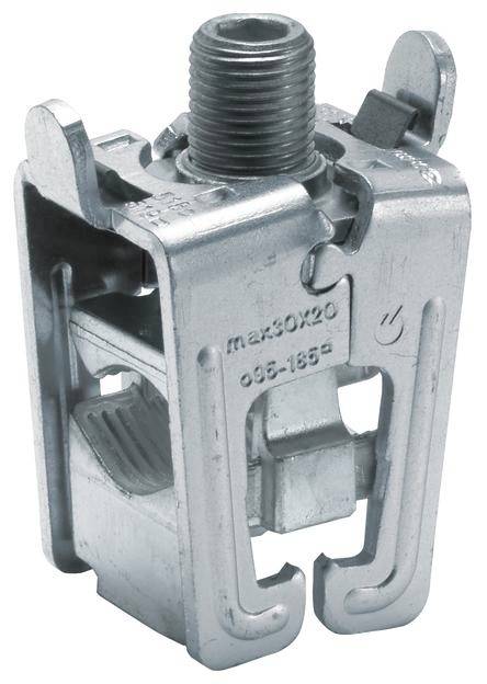 Ein Metallklemmsystem mit Gewinde, geeignet für die elektrische Verbindung. Markiert mit 'max 50x20 036-1655' auf der Oberfläche.
