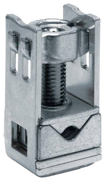 Metallverschlussstück mit Gewinde und Schraube, geeignet zur Verbindung von Regalteilen in Möbelbaukästen.