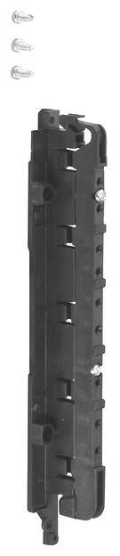 Schwarzes Kunststoffteil mit Dübeln, möglicherweise ein mechanisches Ersatzteil.