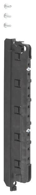 Schwarzes Kunststoff-Bauteil mit mehreren rechteckigen Öffnungen und drei Schrauben oben links.