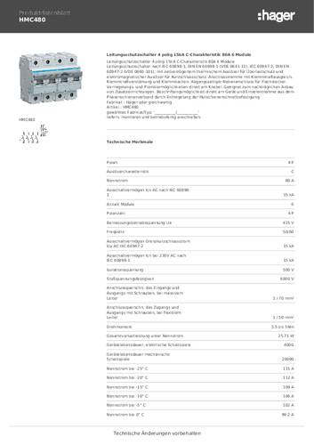 Hager HMC480 HMC480 Leitungsschutzschalter 4polig 80A 415V