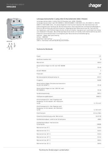 Hager HMD290 HMD290 Leitungsschutzschalter 2polig 100A 415V