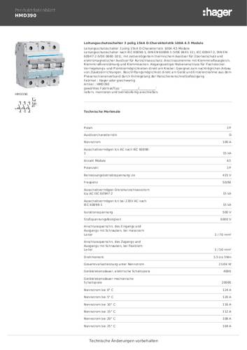 Hager HMD390 HMD390 Leitungsschutzschalter 3polig 100A 415V