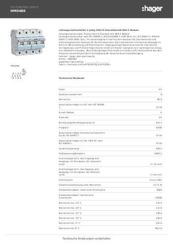 Hager HMD480 HMD480 Leitungsschutzschalter 4polig 80A 415V