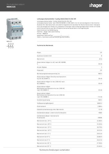 Hager NBN325 NBN325 Leitungsschutzschalter 3polig 25A 400V