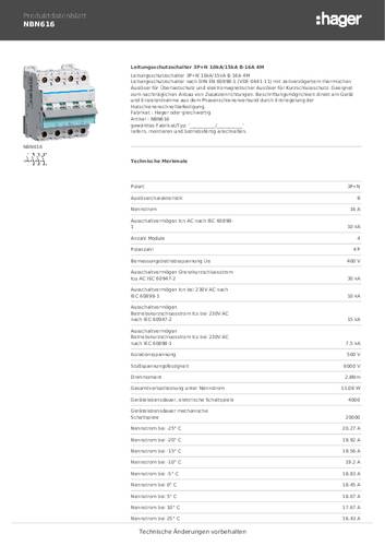 Hager NBN616 NBN616 Leitungsschutzschalter 4polig 16A 400V
