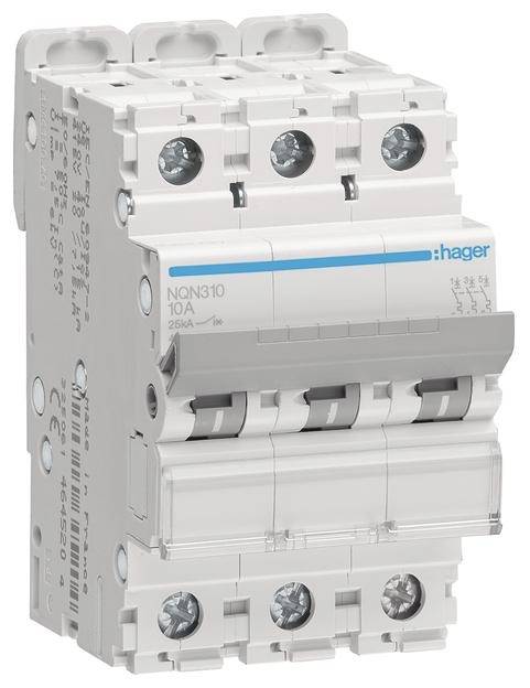 Der Leistungsschutzschalter 10A von Hager schützt elektrische Stromkreise vor Überlast und Kurzschluss.