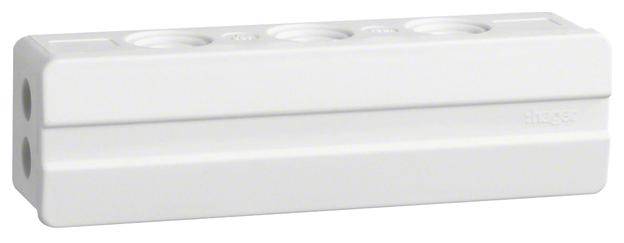 Ein rechteckiges, weißes Kunststoffteil mit mehreren runden Öffnungen auf der Oberseite, verwendet für elektrische Verbindungen.