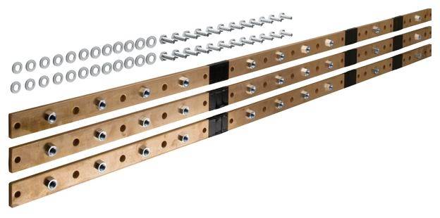 Kupferschienenklemmen-Set mit Schrauben und Unterlegscheiben, geeignet für elektrische Verbindungen und Erdungssysteme.