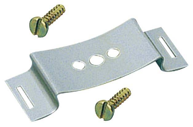 Metallhalterung mit drei Löchern und zwei beigelegten Schrauben.