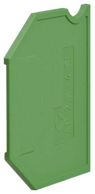 Grüne Kunststoffabdeckung für einen elektrischen Anschlussblock.