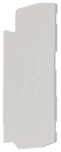 Graues, rechteckiges Bauteil mit abgeschrägten Kanten. Aufschrift ist schwer lesbar. Funktion oder Kontext des Teils nicht angegeben.