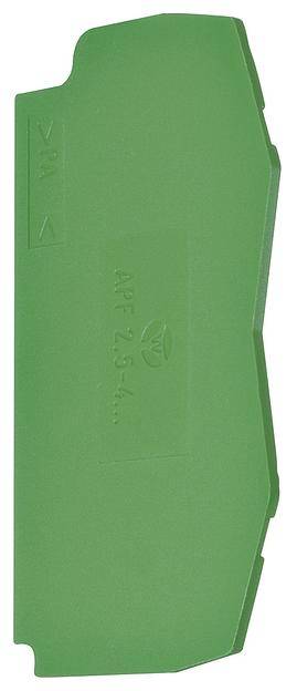 Eine grüne, rechteckige Kunststoffabdeckung mit seitlichen Aussparungen und der Prägung 'APF 4-5-A'.
