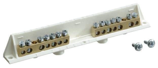 Anschlussblock mit mehreren Schraubklemmen, geeignet für elektrische Verdrahtung und Verteilung in einem Haushalt oder industriellen Anwendungen.