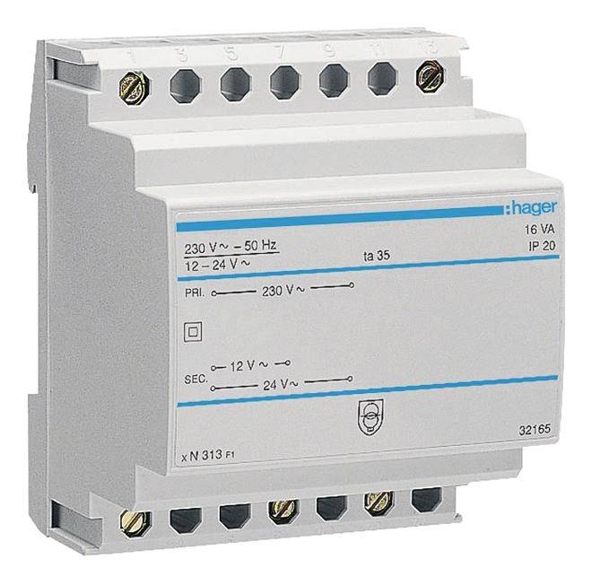 Hager ST313 Sicherheitstransformator 12 V, 24V 1.33A