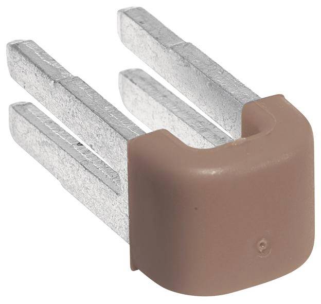 Ein brauner Kunststoff-Gleiter mit drei Metallstützen, möglicherweise für Möbelbeine, um Böden zu schützen.