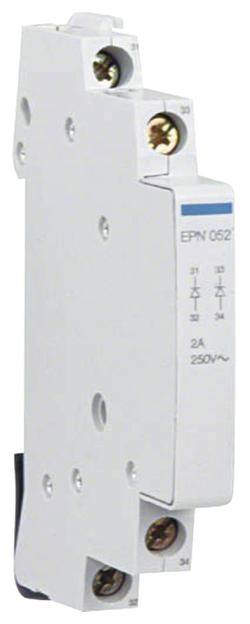 Ein weißer elektrischer Schalter oder Relais mit blauer Markierung trägt den Aufdruck 'EPN 052', Spezifikationen sind '2A 250V~'.