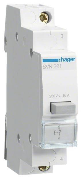 Ein Hager-Leitungsschutzschalter mit der Bezeichnung 'SVN 321', ausgelegt für 230V~ und 16A, in grauer Farbe mit blauer Beschriftung.