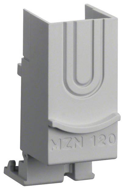 Graues Kunststoffgehäuse mit der Aufschrift 'MZN 120', das vermutlich als Abdeckung oder Schutzkomponente in einer elektrischen Anwendung dient.