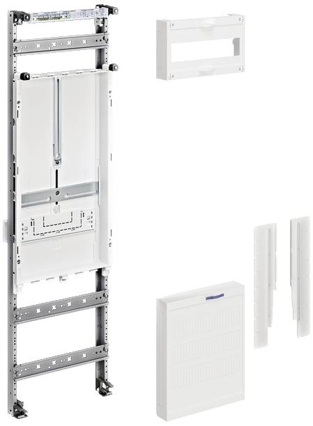 Installationsrahmen für eine unsichtbare Toilettenmontage, zeigt Halterungen, Abdeckplatten und Zubehörteile.