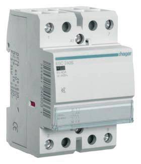 Ein weißer, rechteckiger Leistungsschalter mit Schraubanschlüssen. Label 'hager' sichtbar. Verwendet zur Steuerung elektrischer Stromkreise.