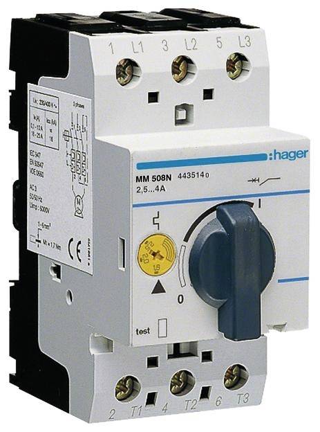 Industrieschalter für elektrische Schaltungen mit Beschriftung 'MM 508N'. Zeigt Einstellungselemente und technischen Details.