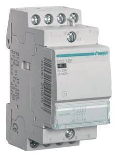 Ein dreipoliger Hager Leitungsschutzschalter, Modell ESD425, 25A, für den Schutz elektrischer Leitungen vor Überstrom.