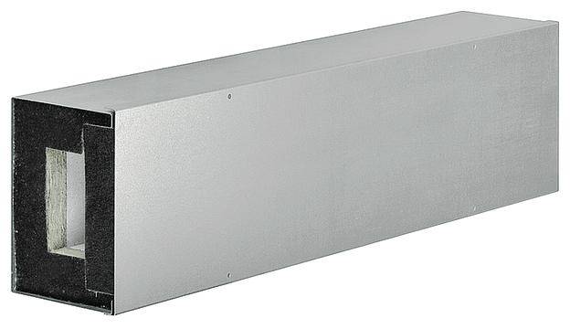 Luftkanal aus Metall, rechteckig, monochromatisch silbergrau gefärbt, mit offenem Ende, geeignet für Lüftungs- oder HVAC-Anwendungen.