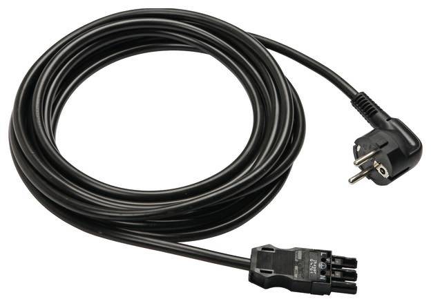 Schwarzes Netzkabel mit Schuko-Stecker und C19-Buchse, geeignet für Stromanschlüsse an Server oder andere Geräte.