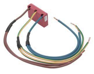 Ein rotes elektrisches Bauteil mit mehreren farbigen Drähten, die daran angeschlossen sind und auseinander laufen.