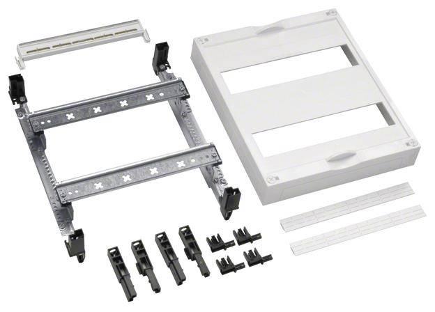 Leergehäuse-Set mit Montagerahmen, Abdeckungen und Zubehör.
