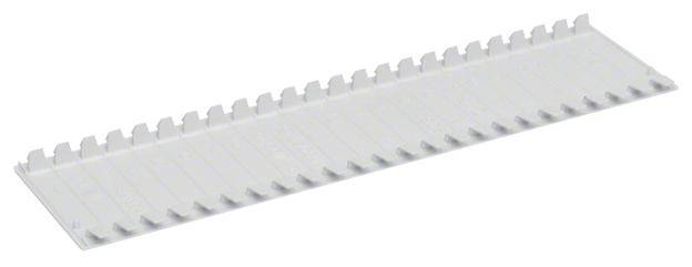 Weiße Patchwerkzeugleiste mit Haken, dient zur Kabelführung in Netzwerk- oder Server-Racks.