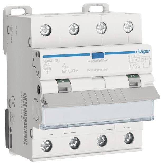 Hager FI-Schutzschalter/Leitungsschutzschalter 4polig 16 A 0.03 A 400 V