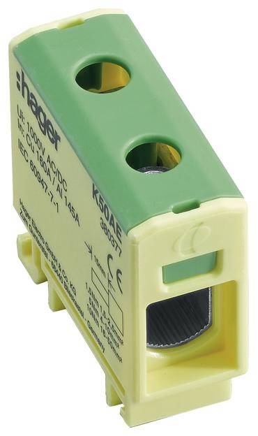 Grüner Hager-Klemmblock K50AE für Stromverteilung, geeignet für 1000V AC/DC, mit CE-Kennzeichnung, für Kabel 1,5-35 mm².