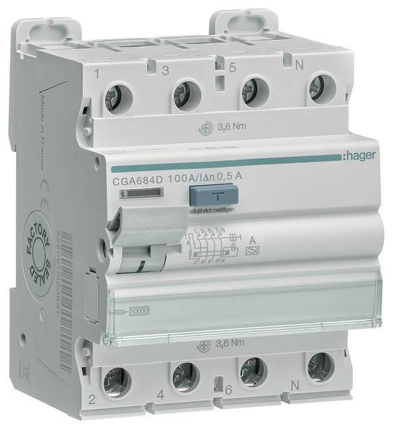 Hager CGA684D FI-Schutzschalter A 4polig 100A 0.5A 400V
