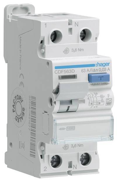 Hager CDF563D FI-Schutzschalter F 2polig 63A 0.03A 230V