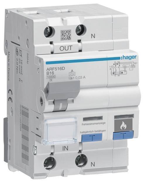 Hager ARF516D FI-Schutzschalter/Leitungsschutzschalter 2polig 16A 0.03A 230V