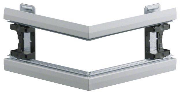 Eckverbindung aus Metall und Kunststoff für Fenster- oder Türrahmen, geeignet zur Montage und Stabilisierung.