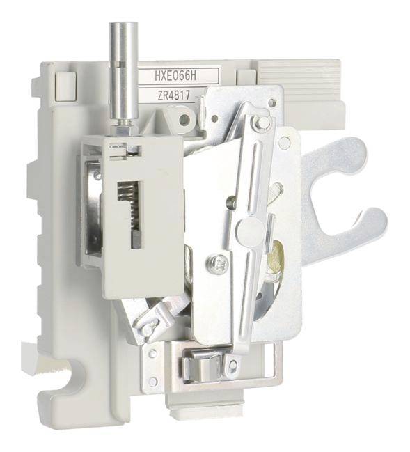 Metallische Vorrichtung mit Hebel und Federmechanismus, beschriftet mit 'HXE066H' und 'ZR4817'. Eignet sich für elektromechanische Anwendungen.
