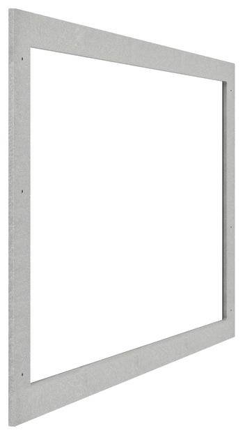 Metallrahmen mit rechteckiger Öffnung, grau lackiert. Er hat eine schlichte, minimalistische Gestaltung ohne zusätzliche Verzierungen.