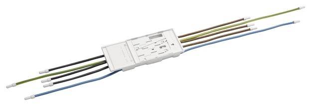 Elektronischer Schalter mit mehreren farbigen Kabeln zur Steuerung von Beleuchtungssystemen, rechteckige, schlanke Form.