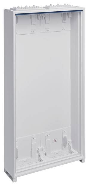 Weißer rechteckiger Schaltschrank, leer und offen, zur Montage von elektrischen Komponenten in industriellen Anwendungen.