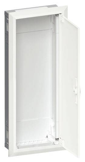 Schaltkasten aus weißem Material mit geöffneter Tür, sichtbar ist der leere Innenraum. Eignet sich zur Installation von Elektrokomponenten.