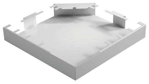 Metallplatte mit erhöhten Rändern und ausgestanzten Laschen an allen Seiten.