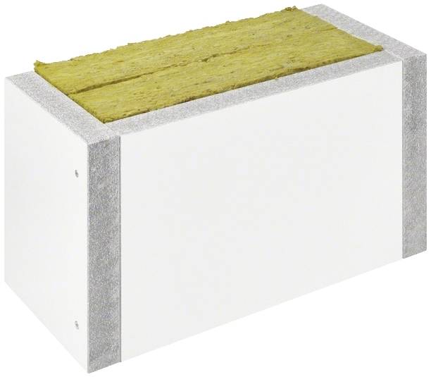 Ein rechteckiger Isolierblock aus weißem Material mit gelblich-brauner Oberfläche, wahrscheinlich dient es der Wärmedämmung.